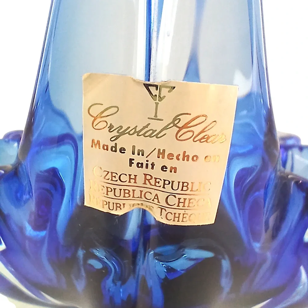 Crystal Clear Basket Hand Blown Art Glass Blue/Pink 7.5